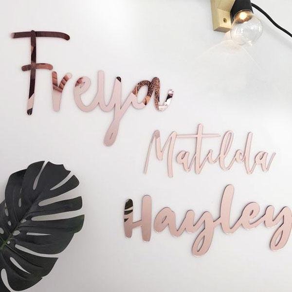 Rose Gold Mirror Name Plaque - 5 Fonts, 3 Sizes