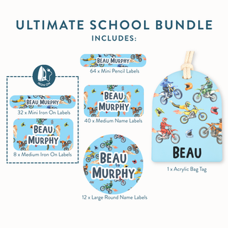 Ultimate School Bundle (Name Labels, Bag Tag & Iron On Labels) - Arlo and Co
