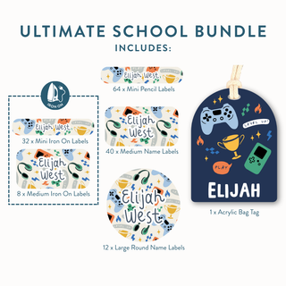 Ultimate School Bundle (Name Labels, Bag Tag & Iron On Labels)
