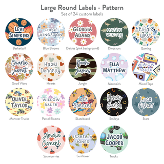 Large Round (PATTERN) Stickers - 24 Name Labels