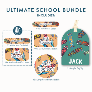 Ultimate School Bundle (Name Labels, Bag Tag & Iron On Labels)