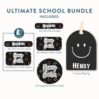 Ultimate School Bundle (Name Labels, Bag Tag & Iron On Labels)