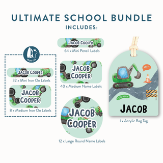 Ultimate School Bundle (Name Labels, Bag Tag & Iron On Labels)