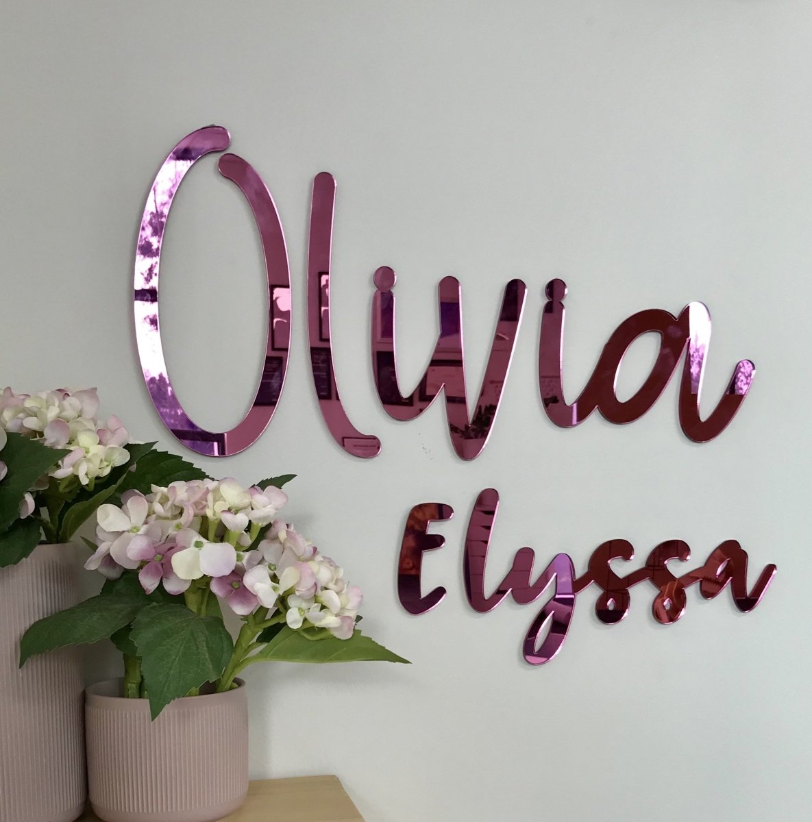 Pink Mirror Name Plaque - 4 Fonts, 3 Sizes - Arlo and Co