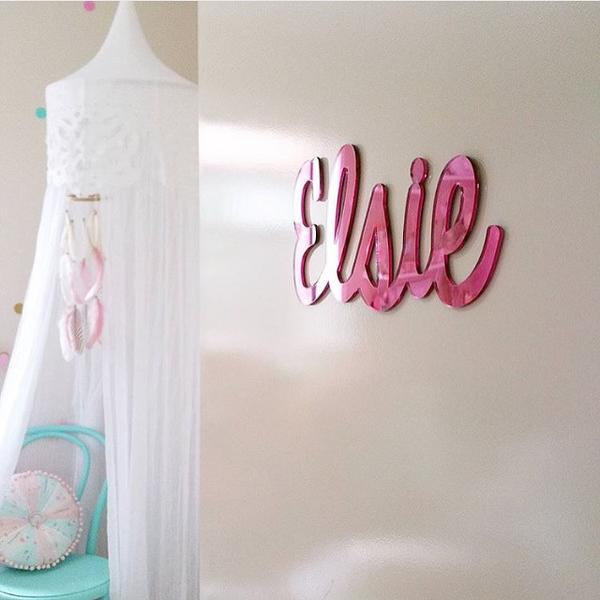 Pink Mirror Name Plaque - 4 Fonts, 3 Sizes